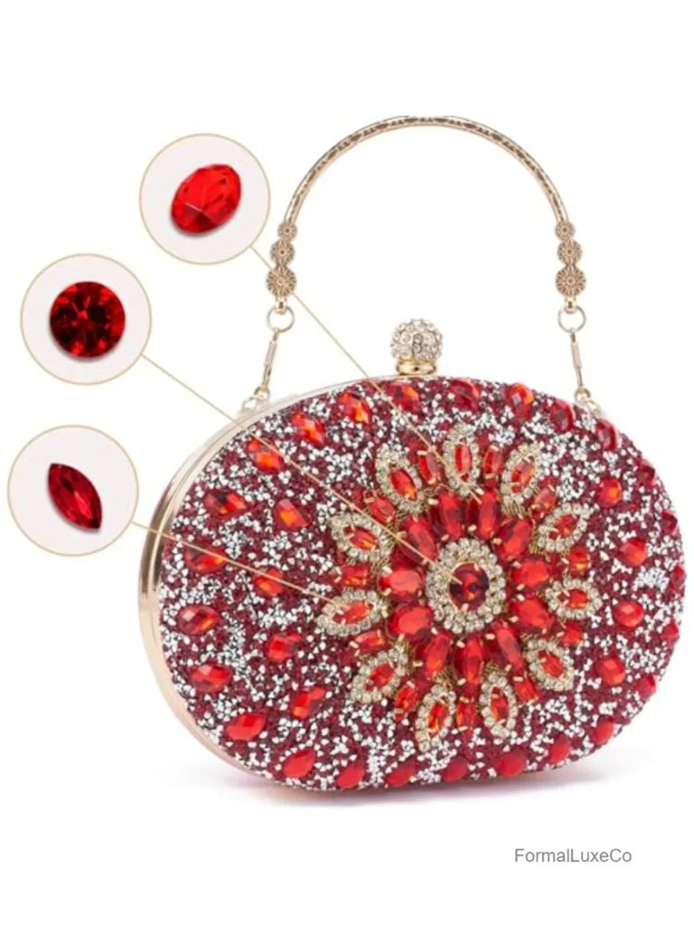 Sparkly Rhinestone Evening Clutch Purse with Chain - Luxury Handbag for